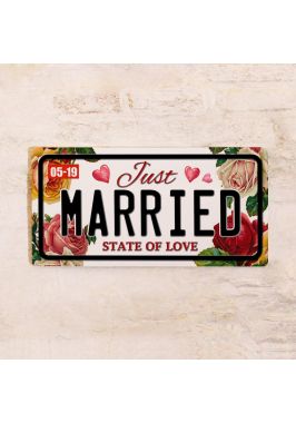 Сувенирный автономер "Just Married, металл, 15х30 см Сувенирный автономер "Just Married, металл, 15х30 см